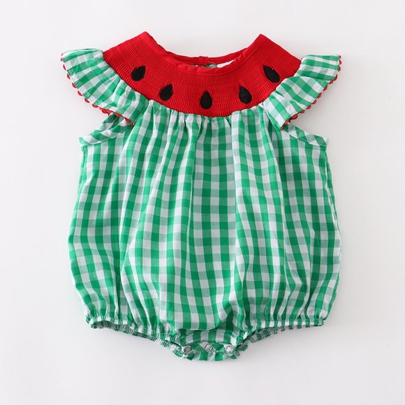 Other - Boutique Watermelon Smocked Baby Girls Bubble Romper Jumpsuit